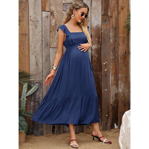 Maternity Tie Backless Ruffle Trim Dress - Picture 7 of 11